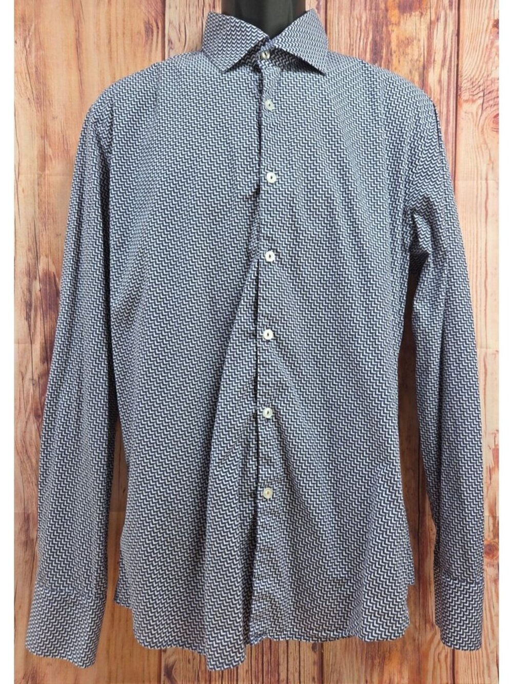 Stone Rose Mens Blue Geometric Long Sleeve Button-Up Shirt 4 (Large)